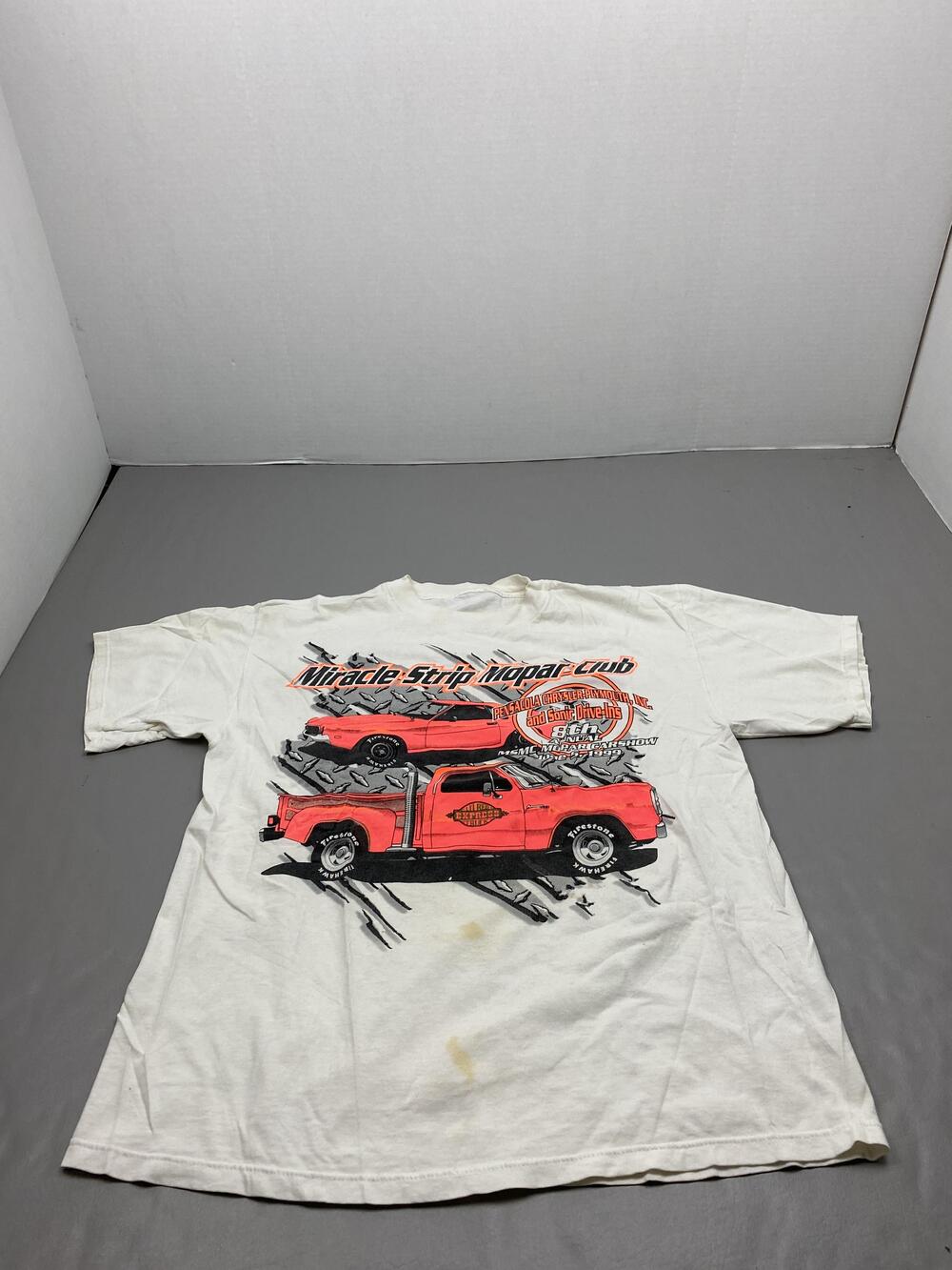 Vintage Miracle Strip Mopar Club Shirt Mens XL White Car Show Graphic 1999